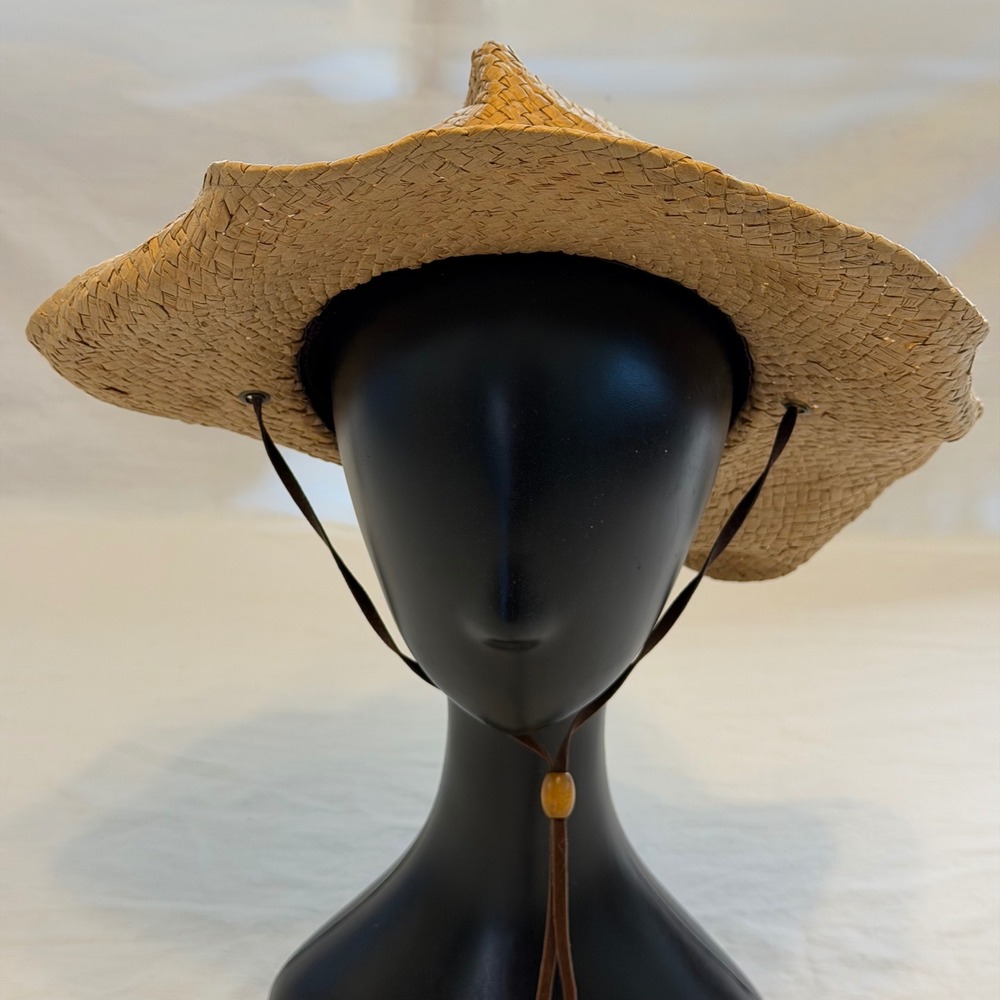 Scala Pronto Women Straw Cowboy Hat Tan Turquoise Bead Western Sun Hat One Size